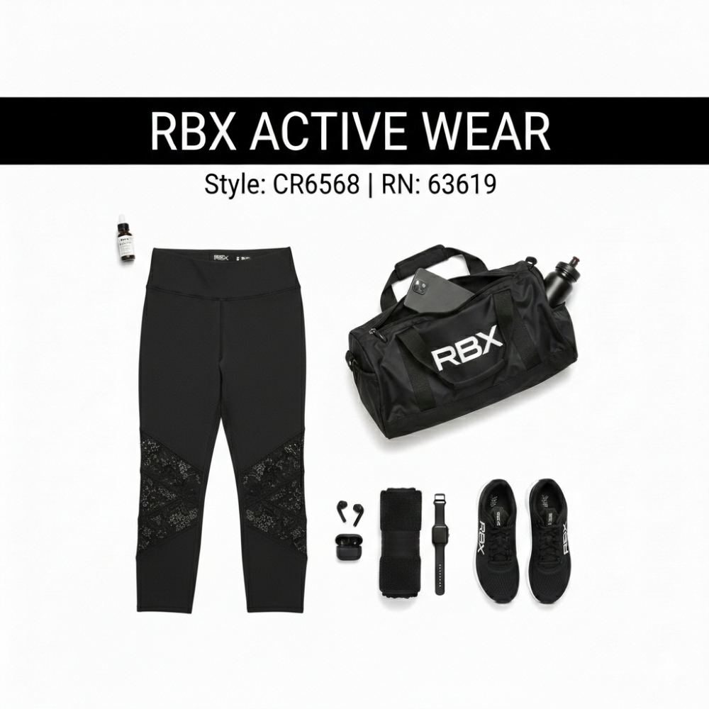 RBX CR6568 Black Lace Panel High Waist Capri Leggings Size Medium